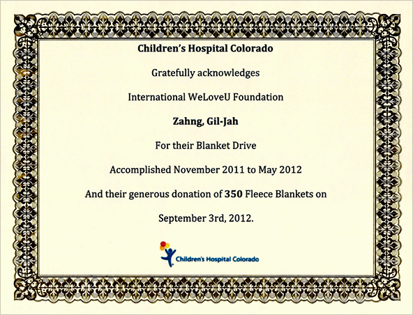 Letter of Appreciation from Children’s Hospital Colorado