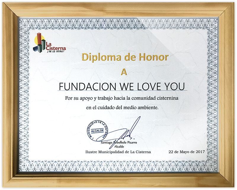 Diploma of Honor from Mayor of La Cisterna, Santiago, Chile