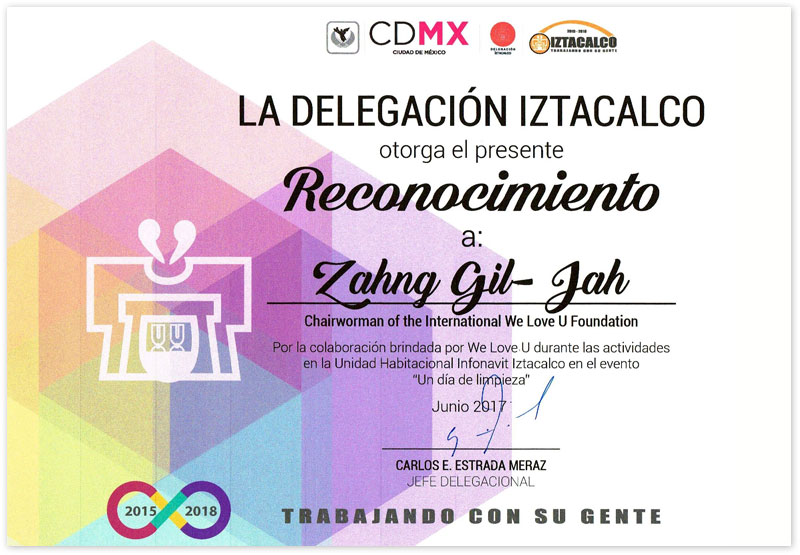 Bản cảm tạ của Chủ tịch quận Iztacalco, Mexico City, Mexico