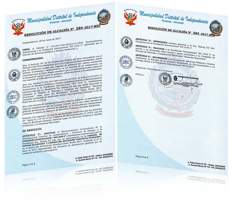 페루 우아라스 인데펜덴시아 구청장 결의문