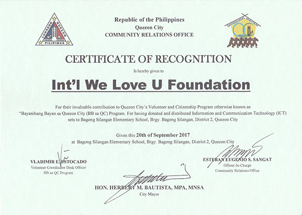 Tuyên dương của Thị trưởng Quezon City, Philippines