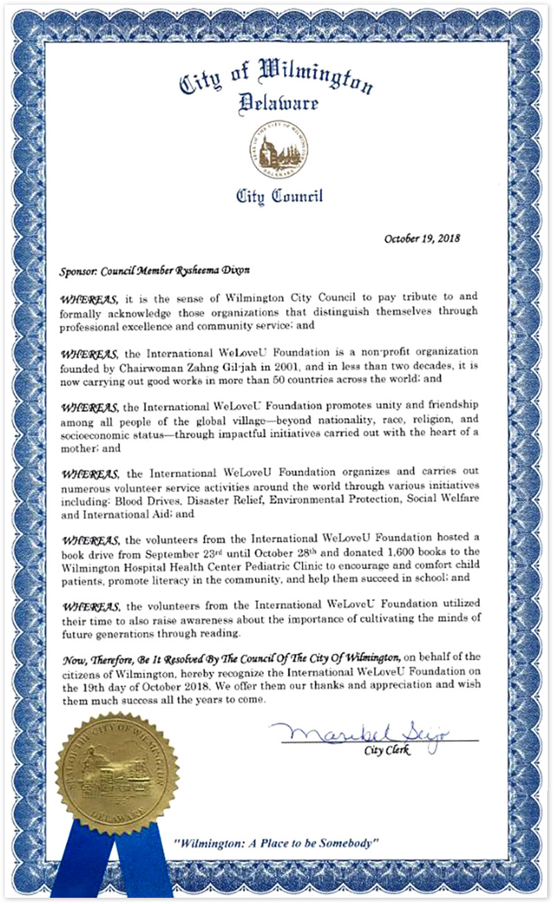 Proclamation from Wilmington City Council, DE, U.S.