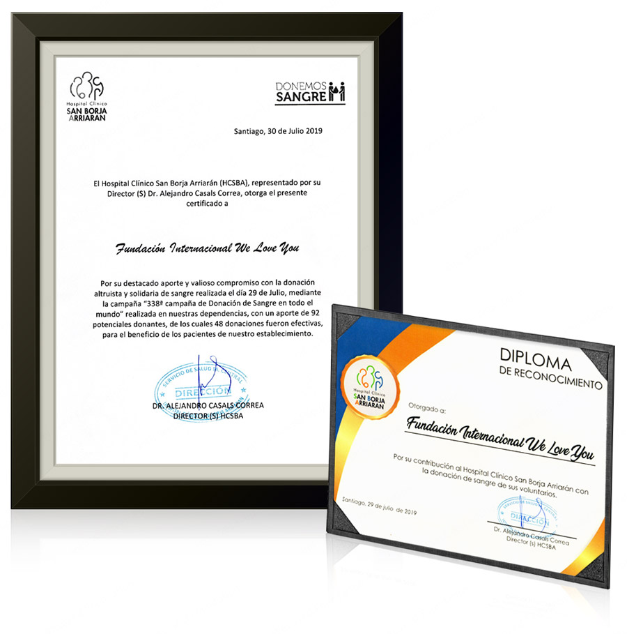 Diploma y Certificado de Reconocimiento del Director del Hospital Clínico San Borja Arriarán