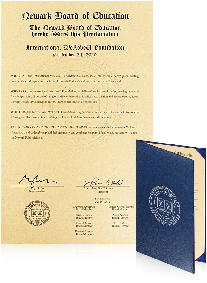 Proclamation from Newark Board of Education in the U.S.