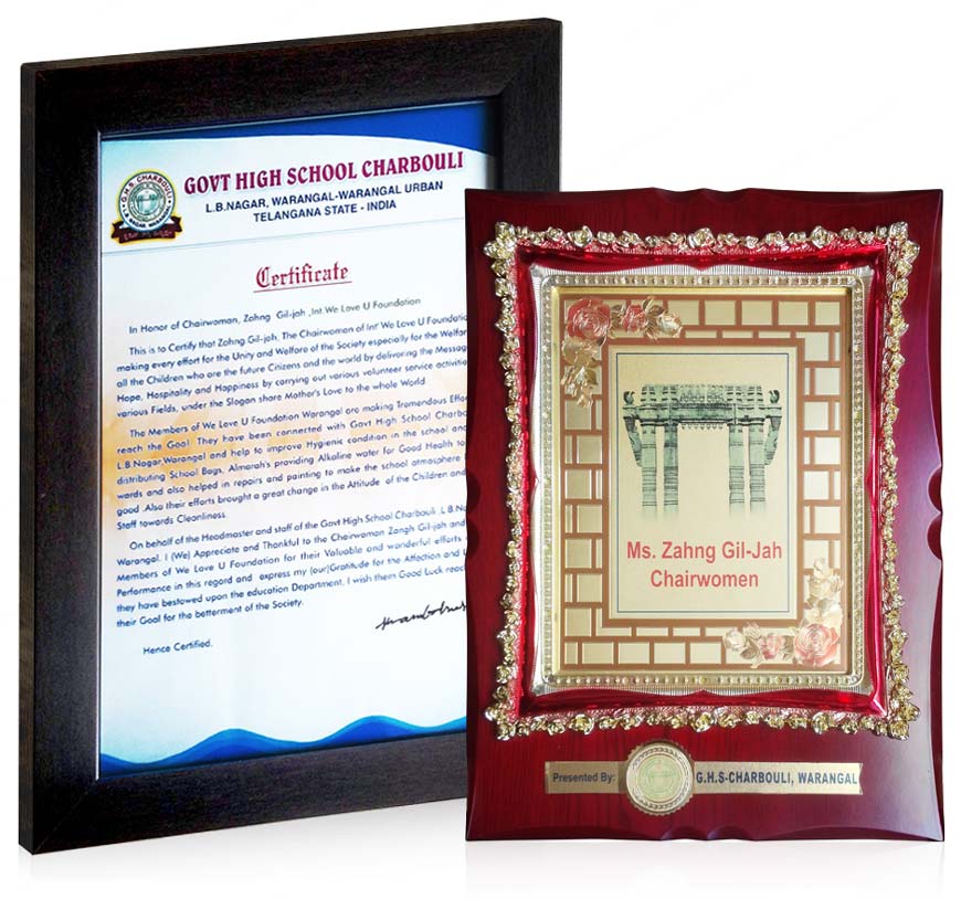 Certificate of Appreciation from Government High School, Charbouli, L.B. Nagar, Warangal, Telangana, india