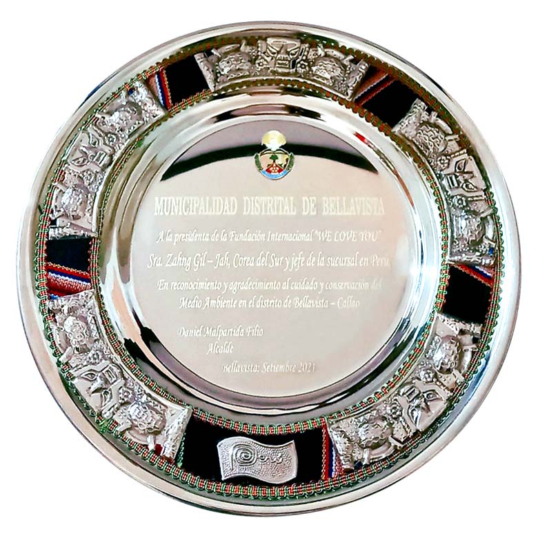 Plaque of Appreciation from Head of Bellavista District Municipality, Peru