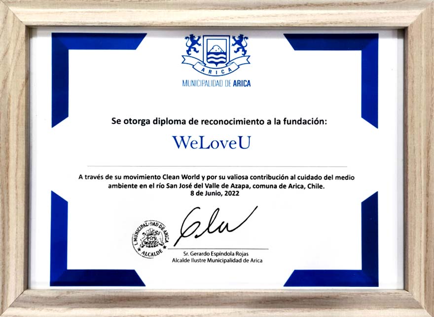 Certificate of Appreciation from Mayor of Arica, Chile
