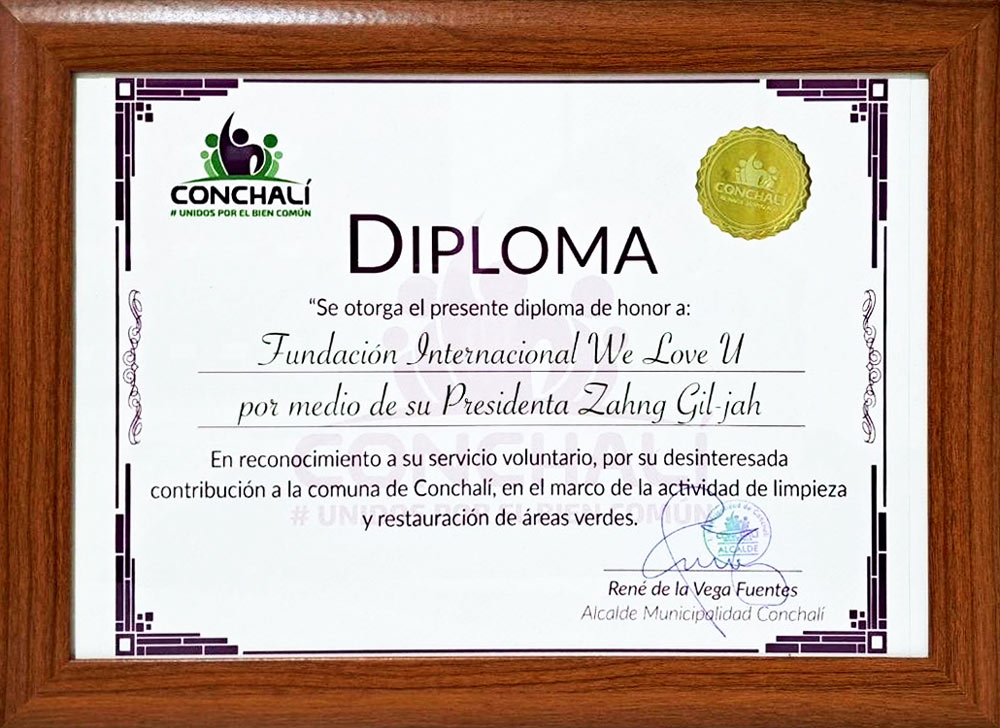 Certificate of Recognition from Mayor of Conchali, Chile