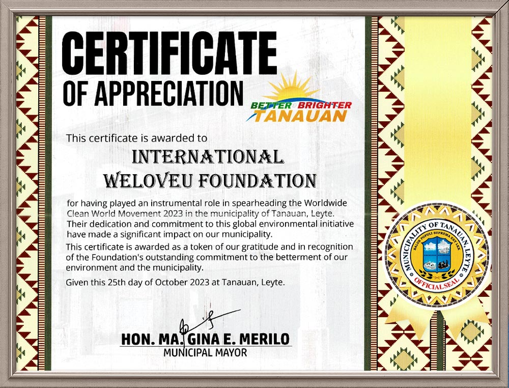 Certificate of Appreciation from Mayor of Tanauan City, Philippines