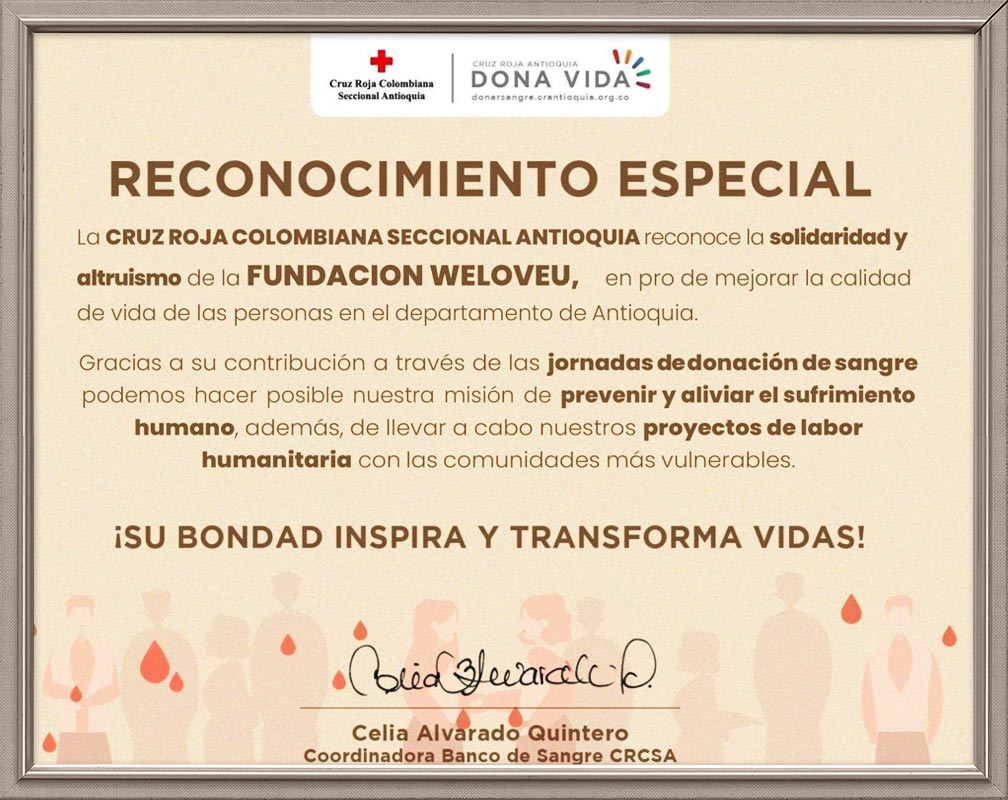 Special Recognition from Colombian Red Cross Antioquia Section